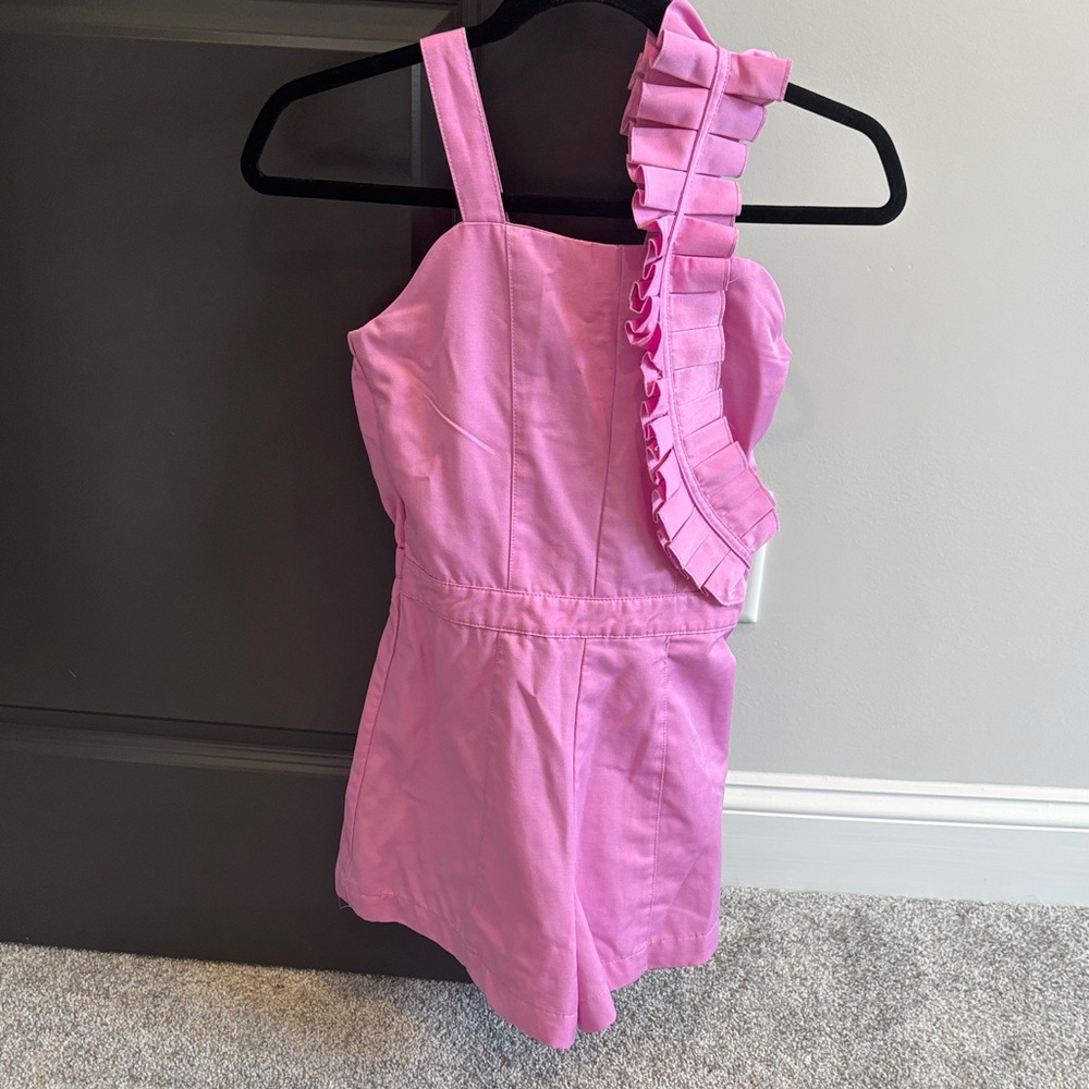 Pink Ruffled One-Shoulder Romper - size 14 girls